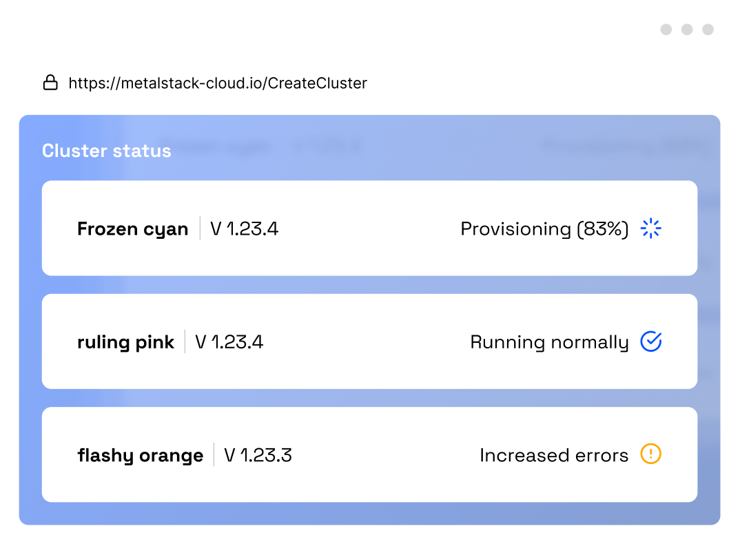 Illustraiton of browser tab showing status of three clusters